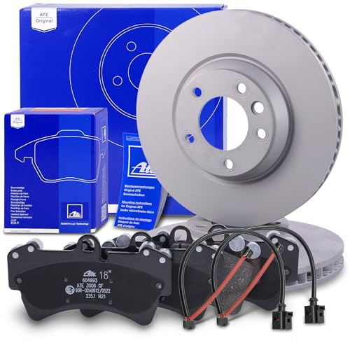 ATE Bremsenset Vorderachse inkl. Bremsscheiben vorne Ø 350 mm belüftet und Bremsbeläge vorne + Verschleißkontakt Kompatibel mit AUDI Q7, PORSCHE CAYENNE, VW TOUAREG