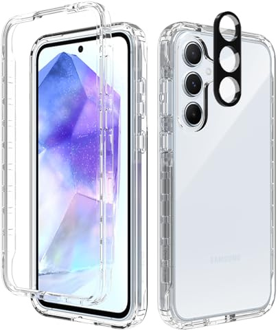 Leedia Ganzkörper Kompatibel mit A55 Hülle 360 Grad Handyhülle Galaxy A55 Stoßfest Komplettschutz Bumper Case Transparent mit Eingebautem Displayschutz Cover rutschfest für Samsung Galaxy A55 5G