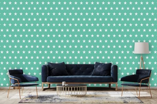 Glücksvilla - Designer-Tapete, selbstklebend (600 x 250 cm BxH) - div. Maße - Vliestapete XXL moderne Tapete - Muster 14 Kleine Sterne - Farbe 18 Türkis - abstrakt geometrisch Stern Stars