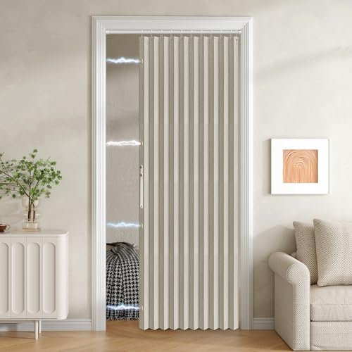 JILRON 100% Blackout Fabric Folding Door Curtain with Magnetic Closure - Accordion Style for Sliding Doors, Closets,Wardrobe and Temporary Door Solutions Doorway Curtains(W42 x L78, Off White 1 Panel)
