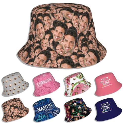 LLLGSH Personalisierte Fischermütze für Damen und Herren mit Gesichtsfoto, Personalisierte Fischerhut mit Eigenem Foto/Name/Text/Logo, für Sommer Strand Reisen Wandern Outdoor