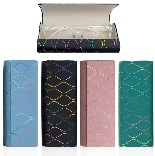 Fhioevt 4 Stück Brillenetui Hardcase Bunt brillenetui Damen Herren Hartschalen-Brillenetui Kinder PU Leather Brillenbox Tragbares Brillen Etui für Brillen Sonnenbrille Lesebrillen (4 Farben)