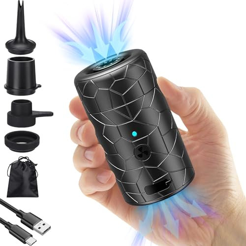 Mojimdo Pompa Elettrica per Materasso Gonfiatore 4000 mAh Pompa Sottovuoto Portatile 2 in 1, Tiny Pump con 4 Ugelli D'aria e Borsa Conservazione per Campeggio,ad Aria, Piscina