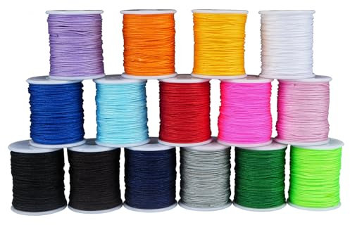 Luabue Nylonfaden Nylonschnur 0.8 mm X 10 m Nylonschnur Nylon Beading String Knotenschnur Nylonband Polyesterfaden Bunte Schnur Perlenschnur für Schmuckherstellung DIY Handwerk (15PCS Farbenfroh)