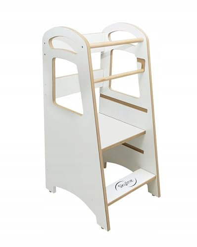 Stepup Baby Montessori Lernturm Kleinkind Trittstufe mit Verstellbarer Höhe und Sicherheitsschiene Kitchen Helper Für Babys Küchenhelfer Trittschemel (Weiß)