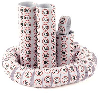 Tiwoca Deko zum 80. Geburtstag – rot-weiße Luftschlangen mit Verkehrsschild-Optik Zahl 80 – Ausgefallene Geburtstagsdeko und lustige Geschenkideen für Männer und Frauen