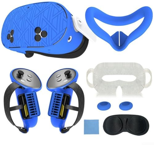 Solution de protection complète pour Meta For Quest 3s Ensemble de housses en silicone avec accessoires essentiels (bleu)