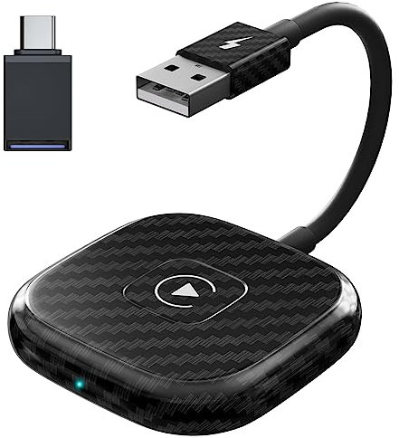 CarPlay Wireless Adapter for iOS, 2024 Upgrade Plug & Play Wireless CarPlay Dongle Converts Wired to Wireless Fast and Easy Use Compatible with iOS 10+