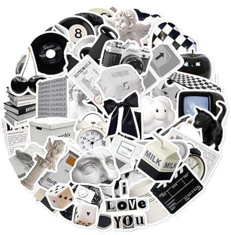 61 Stück Sticker Schwarz Weiss Set,Vintage Wasserfeste Vinyl Aufkleber,Sticker Aesthetic für Scrapbooking,Graffiti Wasserfeste Aufkleber Deko,Kleine Aufkleber Für Teenager,für Laptop,Gepäck