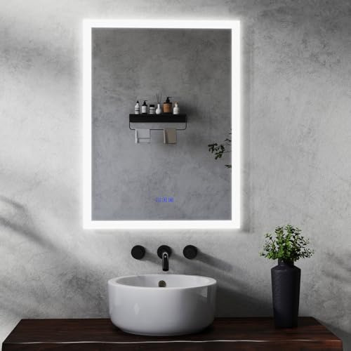MAERTS-E 500x700mm Bathroom Mirror with LED Lights, Bluetooth Speakers & Demister | LED Bathroom Mirror with Adjustable Light & Memory | Wall Switch & Touch Sensor | Auto Shut-Off