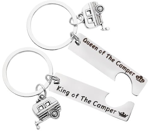 Yreamont Porte-clés assortis pour couples, cadeaux de Saint-Valentin pour petit ami, petite amie, cadeau d'anniversaire pour mari, épouse, King and Queen Camper, Small