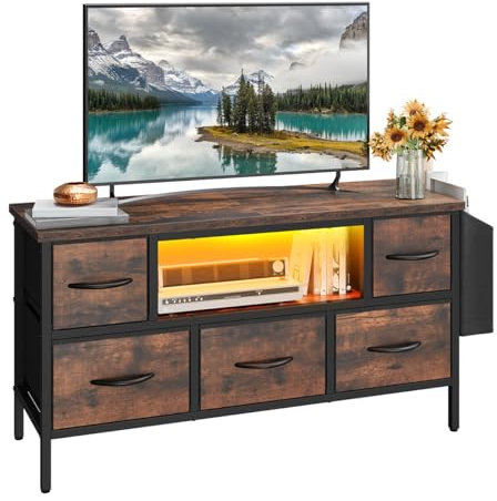 YITAHOME TV Cabinet, TV Stand Cabinet Unit for Living Room with 5 Foldable Drawers and Shelves TV Stand Unit with RGB LED Lighted TV Gaming Entertainment Center with Cabinet for PS5