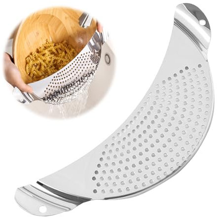Yuiturt Nudelsieb Edelstahl, Abgiesshilfe für Töpfe bis Ø 33 cm, Abgiesshilfe für Töpfe Halbrund, Edelstahl Abtropfsieb Platzsparend, Flaches Abtropfsieb für Pasta Kartoffeln Gemüse 33 x 13.5 cm