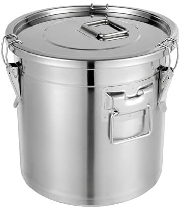 WEIGR Luftdichter Edelstahl eimer mit Deckel 6L/12L/21L/33L - Edelstahlbehälter für Küche aufbewahrung Getreidebehälter, Mehlbehälter mit Verschlussclips für Reis, Mehl und Getreide (33x33x30cm 21L)