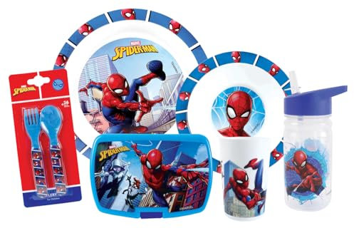 FUN HOUSE | Set Vaissellle Spiderman Pour Enfant | 1 verre, 1 Assiette + 1 Bol | Réutilisable + Micro-Ondable | Licence Officielle Marvel | Fan Spiderman | Marque Française | Idée Cadeau Enfant