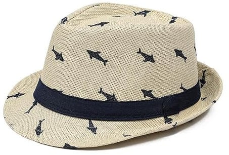 Boys Girls Beach Straw Cap Age 2-6 Unisex Kids Baby Summer Spring Jazz Panama Trilby Fedora Hat Holiday Short Brim Breathable Vintage Sunshade Hat for Hiking Traveling Outdoor Activities