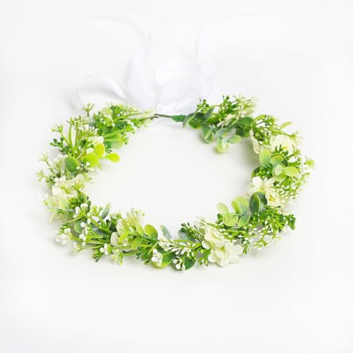 Yili Maizi Artificial Green Leaf Crown Eucalyptus Flower Wreath Women Girls Bohemian Headpiece Floral Headband Photo Prop