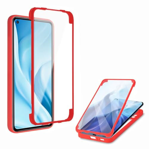 xinyunew Funda para Realme C21, Carcasa Antigolpes 360 Grados con Protector de Pantalla Integrado Robusta Doble Cara Bumper Case Transparente Anti-Amarilleo Capa Funda -Rojo