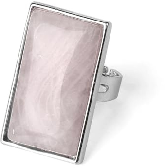 Hasdnker Bagues Bague Bijoux Femme Hommes Bague Rectangulaire en Pierres Naturelles, Couleur Argent, Ajustable, Cristal De Guérison, Quartz Rose, Bijoux Tendance pour Femmes