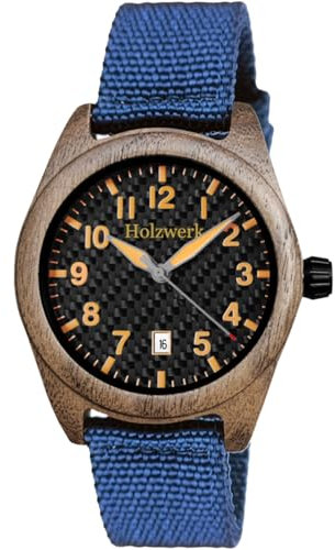 Holzwerk Sylt Designer Damen & Herren Quarz Uhr Öko Natur Holz Textil Nylon Armbanduhr Analog Klassisch in Blau Schwarz Braun Orange mit Datum