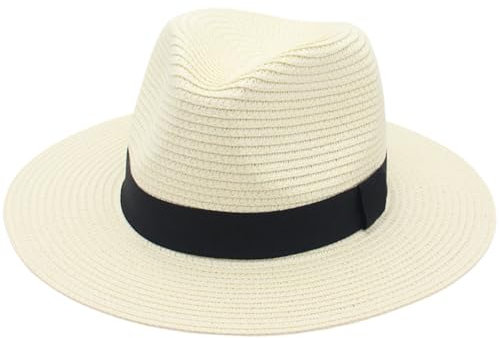 Licsaliwe Herren-Strohhut Panamahut breite Krempe Strohhut Panama aufrollbare Kopfbedeckung Einheitsgröße Fedora Strand-Sonnenhut für Damen und Herren