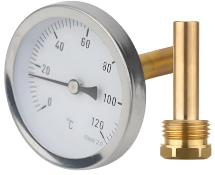 Udbrud Bimetall Thermometer, Zeigerthermometer mit Tauchhülse 0-120 °C Ø63 mm Rohr Thermometer Anlegethermometer Heizungsrohr, Industrielles Axial Temperaturanzeige für Heizsysteme und Boiler