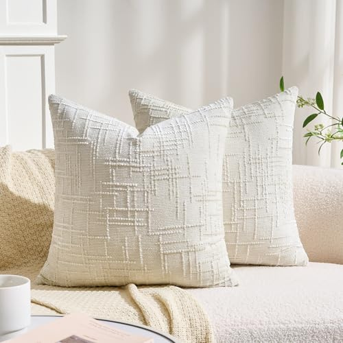 Kissenbezug Weiß 50x50 cm Kissenhülle Dekorative Chenille Sofakissen Couchkissen Dekokissen Zierkissenbezug Pillow Case Kopfkissenbezug Kissen Deko für Sofa Couch Schlafzimmer Wohnzimmer 2er Set