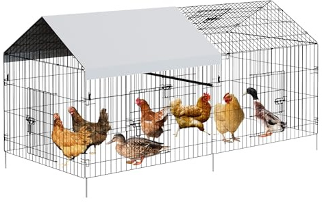 Hühnerstall, Metall, 4 Türen + 1 Fenster, verzinkter Stahlrahmen mit wasserdichter PVC-Plane, 218 x 101 x 101 cm (B x T x H)