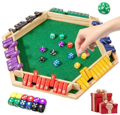 Shut The Box Spiel 6 Spieler, Klappbrett Spiel Mathematik, Shut The Box Brettspiele, Holzbrettspiel Mit Würfeln, Holz Close The Box Spiel, mit 12 Würfeln für Klassenzimmer, Zuhause und Partys