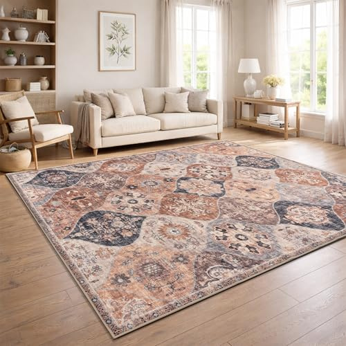 Paco Home Vintage Teppich Wohnzimmer Waschbar & rutschfest, pflegeleicht, modernes Retro Design im Boho Stil, Beige 1, 120x160 cm
