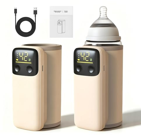 8000mAh Portable Bottle Warmer, 360° Even Heating, 6 Temperature Settings | 6 Temperature Settings (37-55°C), LED Display, USB Rechargeable, Cordless Design, Suitable for Car, Stroller and Outdoor Use