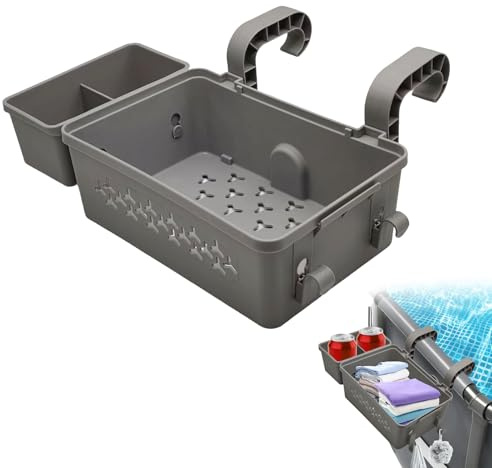 Pool Aufbewahrungskorb Set inkl Getränkehalter Haken, Pool Ablage Einhängen, Pools Seitenkorb, Korb Pools Getränkehalter, Multifunktionales Poo-l Zubehör für Handtuch, Getränke, Sonnenbrille