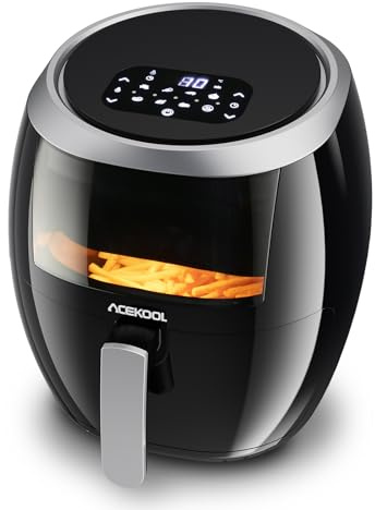 Friteuse à air chaud XXL 8 L – Friteuse numérique 1800 W avec commandes tactiles, 8 programmes, hublot, sans BPA, compatible lave-vaisselle, livre de recettes – Noire, prise européenne