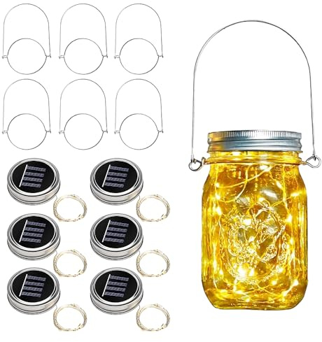 RNPKZ 6 Stück Solarleuchten Ersatzteile, 30 LED Mason Jar Laterne Deckel, Solarlaterne für Außen mit Aufhängern, Wasserdicht Solarlampen, Einmachglas-Deckel-Licht für Garten, Terrasse, Balkon, Party