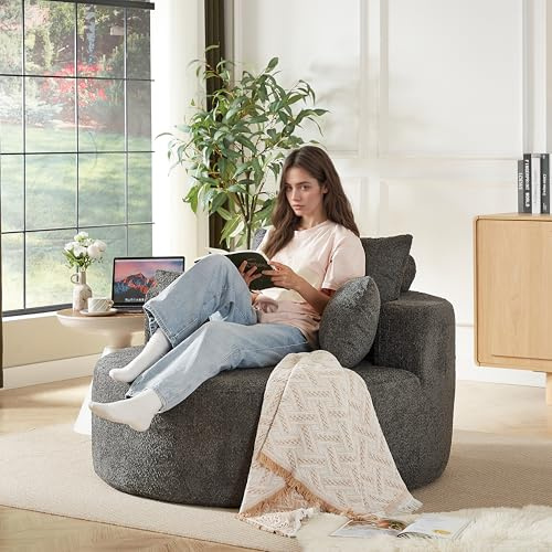 Muskel Chenille Schaumstoff Einzelsessel, Flauschiger Lounge Sessel ohne Montage, modernes Schlafsofa für Wohnzimmer Schlafzimmer & Vorführraum, Grau