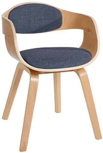 CLP Esszimmerstuhl ergonomisch Kingston,Lehnstuhl mit umlaufender Rückenlehne, Holzgestell belastbar bis 150 kg, Farbe:Natur/blau