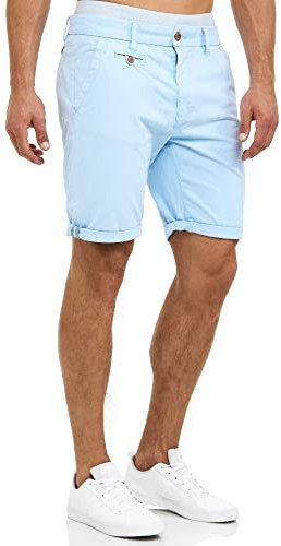 Indicode Herren Cuba Chino Shorts mit 5 Taschen aus Baumwollgemisch | Bermuda Sommershorts für Männer Sky Way, M