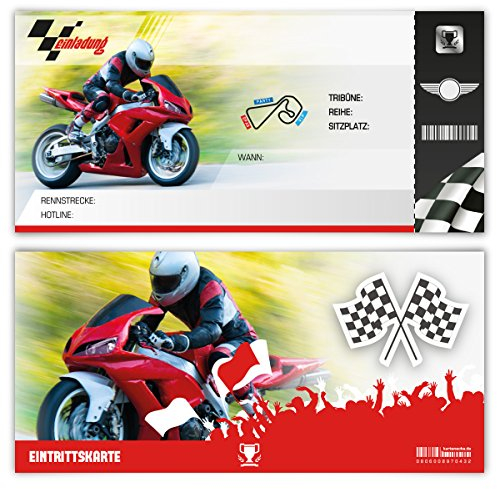 Einladungskarten Erwachsene Geburtstag 12 Stück Karten - Motorrad Ticket Einladung