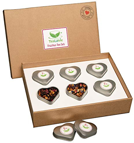 TeaLaVie 6er Früchtetee-Geschenk-Set (60g) Probierset Präsent-Box Dankeschön Geschenkidee Frauen Kollegin Muttertag 2024