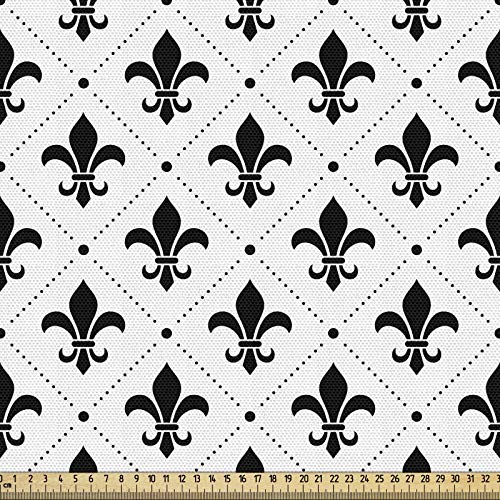 ABAKUHAUS Fleur De Lis Gewebe als Meterware, Französische Motive, Schön Gewebten Stoff für Polster und Wohnaccessoires, 1M (148x100cm), Schwarz und Weiß