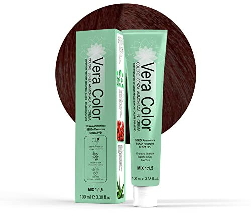 Vera Color, Coloration sans Ammoniaque, Coloration Professionnelle de Longue Durée avec Kératine Végétale, Aloe Vera et Goji Berry, Brun Cacao 4.7, 100 ml