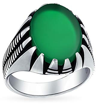 Bling Jewelry Personalisierte Herren Tier Klaue Set Große Ovale Cabochon Edelstein Grün Achat Signet Statement Western Ring Für Männer Oxidiert .925 Silber Handgefertigt In Der Türkei Customizable