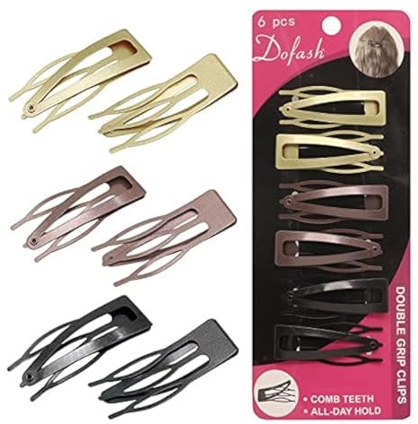 Dofash 4.5 CM Double Grip Hair Clips Hair Barrettes Metal Hair Grips Accessories Butterfly hair Clips For Women 6PCS (Black +Brown +Gold)