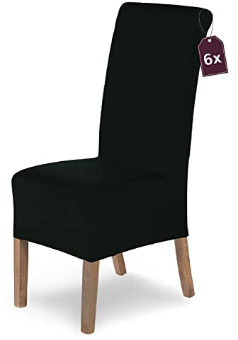 SCHEFFLER-Home Stuhlhussen 6er Set Lena Schwarz/elastische und langlebige Hussen für Stühle/Robustes Freischwinger Hussen Set/Stuhlhussen Stretch/Stuhl Hussen waschbar