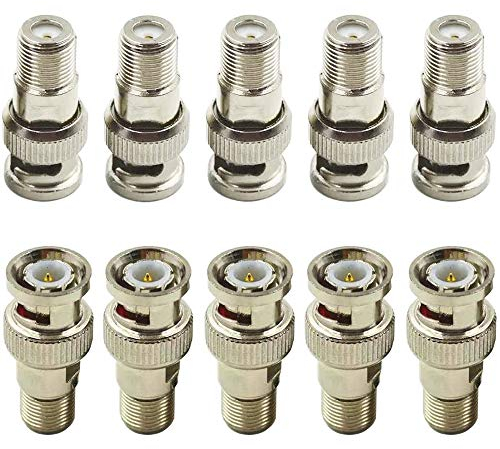 Greluma 10 Stk F zu BNC-Anschluss, BNC-Stecker zu F Buchse Koaxialadapter 75 Ohm, RG6, RG59 Anschluss für Scanner, Kamera