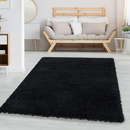 Carpetsale24 Shaggy Hochflor Teppich 100x200 cm Schwarz weich flauschig modern einfarbig Für Schlafzimmer oder Flur für Wohnzimmer Schlafzimmer Flur