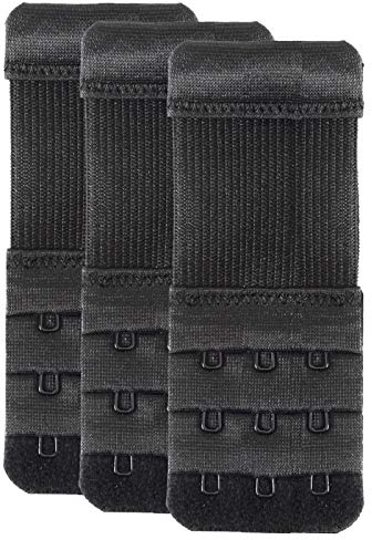 YarBar BH Verlängerung Erweiterung 3 Haken und 2 Haken Bra Extender BH Verlängerer mit Elastisch Band Weich Gurt Komfortabel (3 Reihe, 3 Haken, Schwarz, 1/2 inch(1.3cm) Abstand)