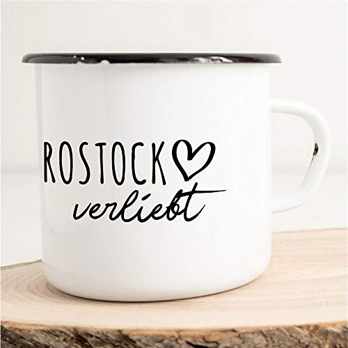 Huuraa Emaille Tasse Rostock Geschenk Kaffeebecher Vintage 300ml Rostock Geschenkidee