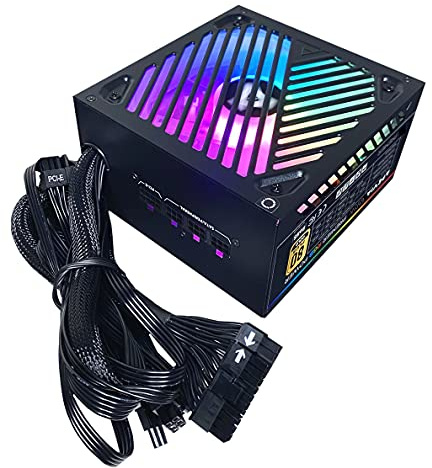 APEVIA ATX-PM650W Premier 650W 80+ Gold Certified Active PFC ATX Semi-modular Fuente de alimentación para juegos con 366 modos de luz RGB