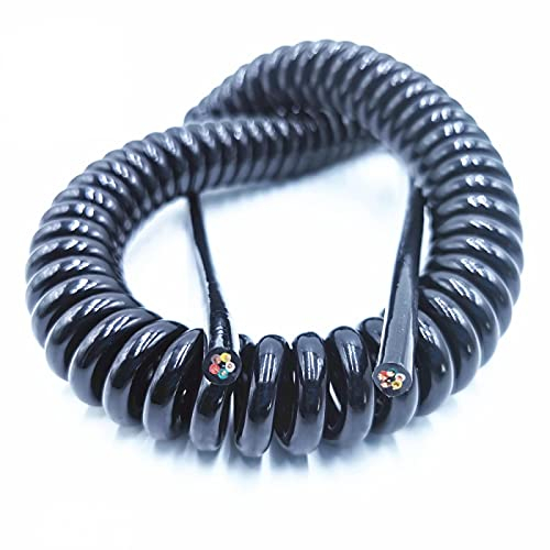 KEPOHK 4-adriges Spiralkabel, 20AWG 24AWG 17AWG 14AWG 2,5 m 5 m 7,5 m schwarzes Federnetzkabel für Verlängerungskabel Linelength7,5 m 4-adrig24AWG